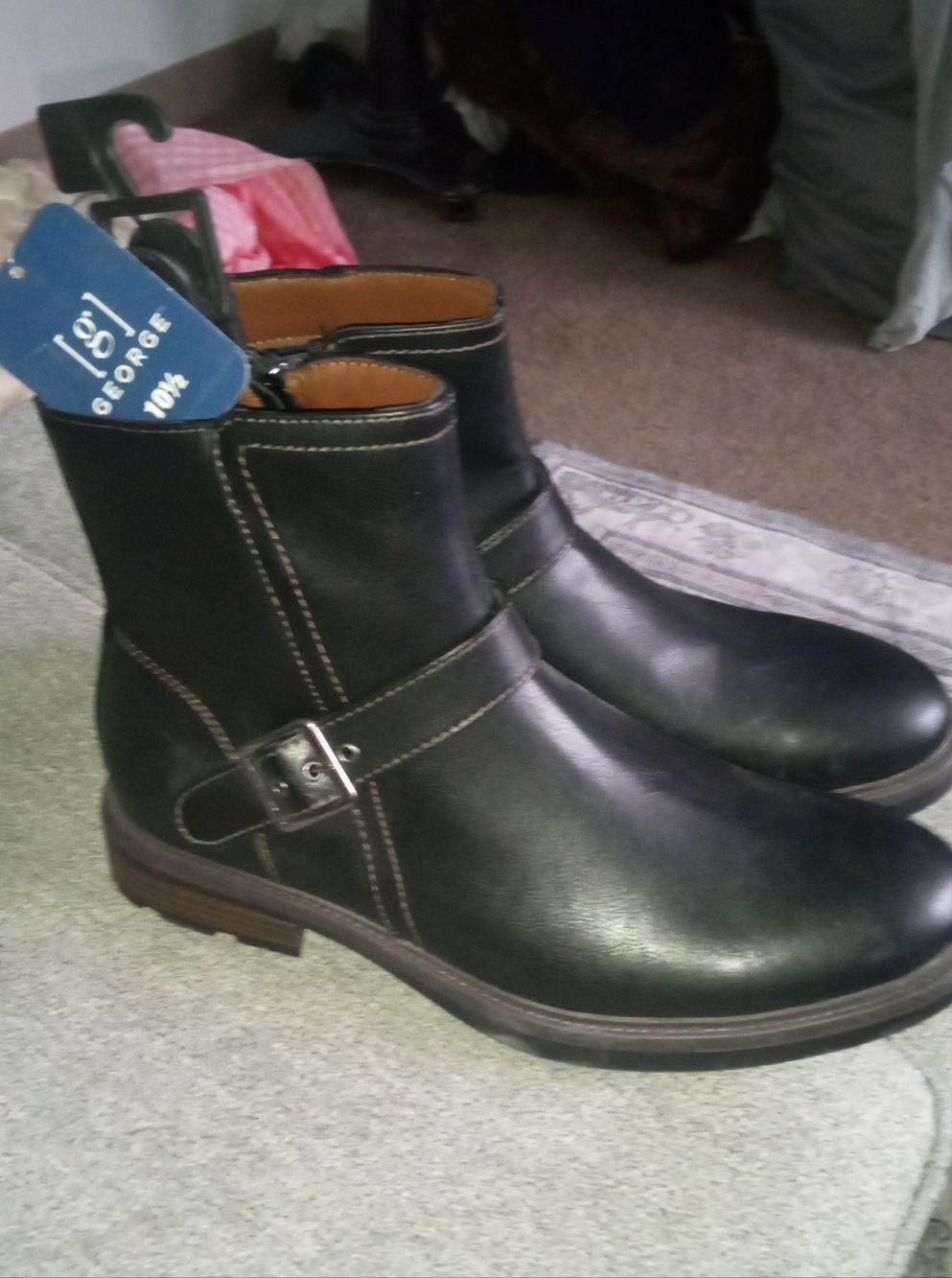 George Black Leather Chukka Boots with Buckle Strap NWT